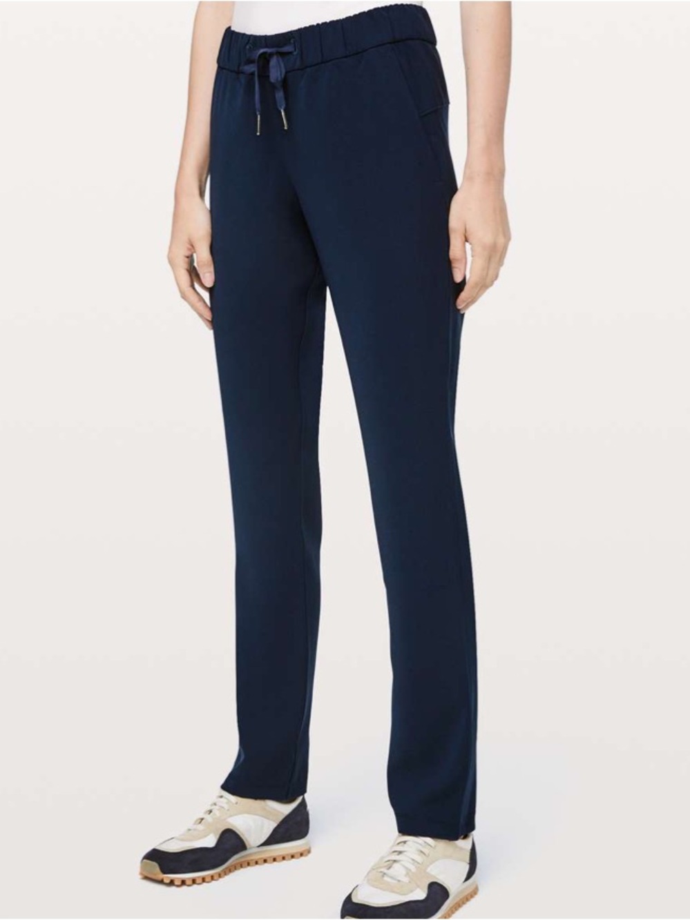 Lululemon Woven On the Fly Pants Drawstring Pockets Navy Blue Size 8